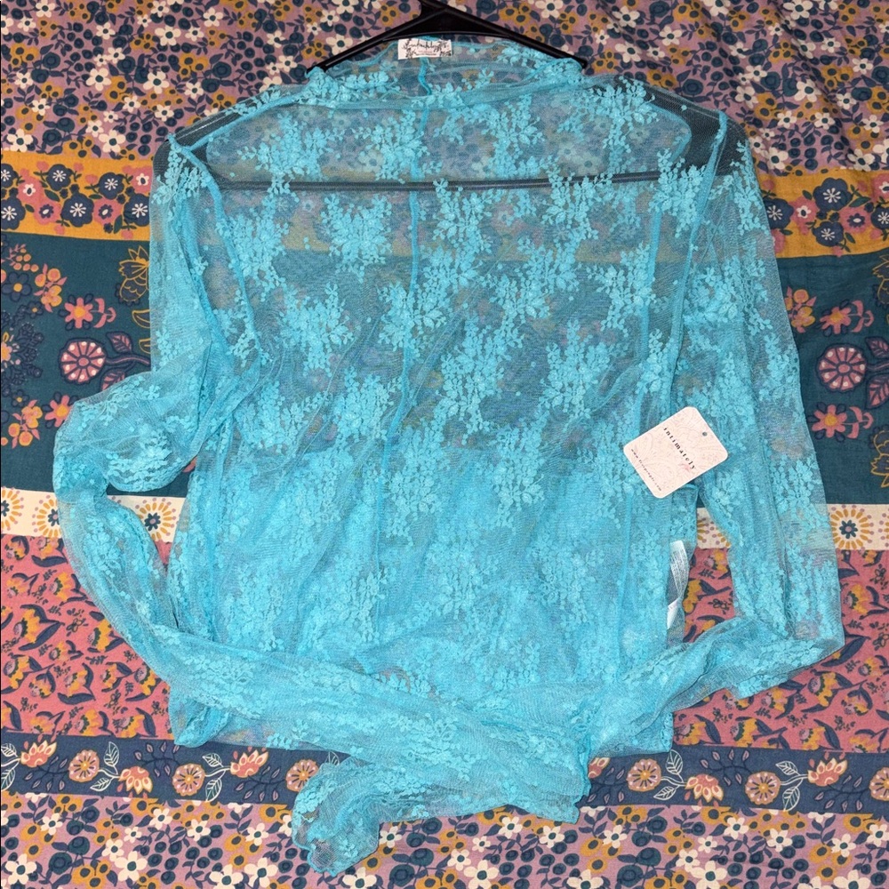Free People Light Blue Lace Blouse